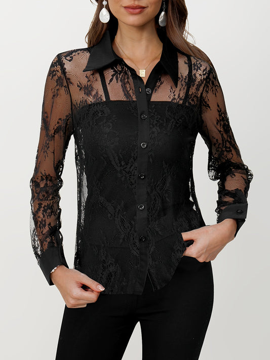 Teresa® | Elegante blouse met kant en knoopsluiting