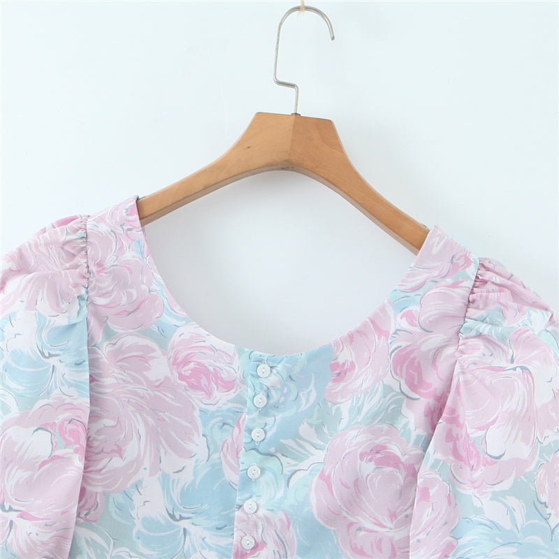 Begoña® | Blouse met pastelkleurig bloemenpatroon en pofmouwen