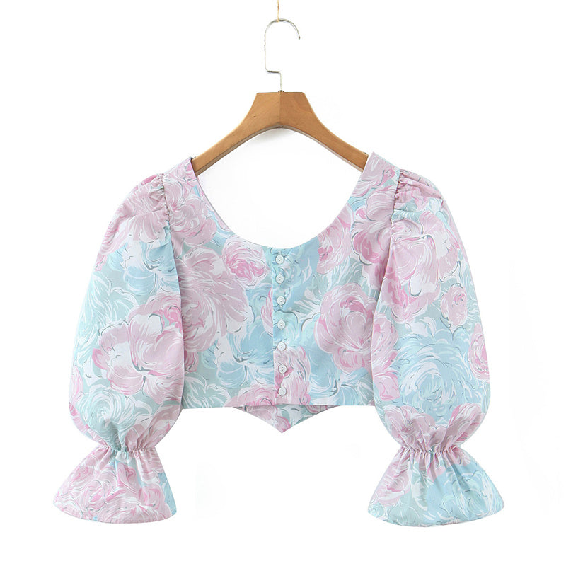 Begoña® | Blouse met pastelkleurig bloemenpatroon en pofmouwen