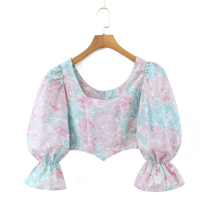 Begoña® | Blouse met pastelkleurig bloemenpatroon en pofmouwen