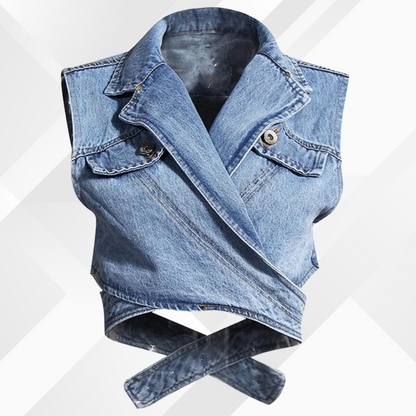 Inga® | Denim vest en blouse met pofmouwen