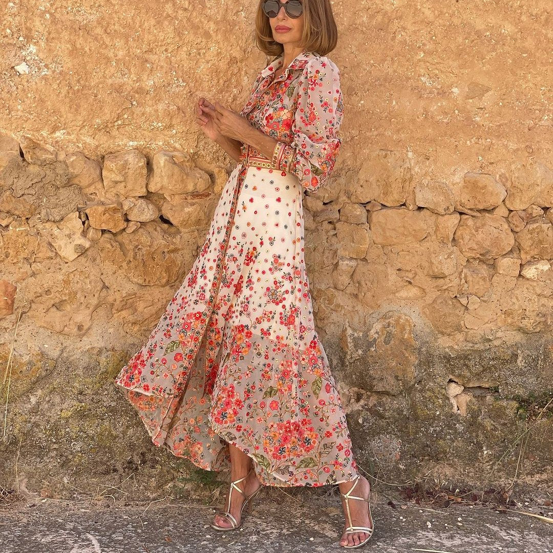 Paulina® | Elegante maxi-jurk met bloemenprint en kraag