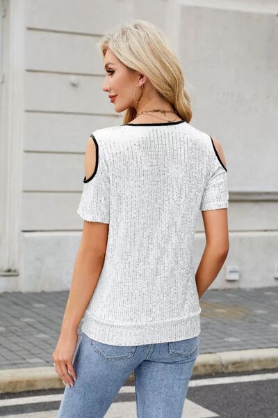 Phoebe® | Off-the-shoulder blouse met gekruiste pailletten en V-hals