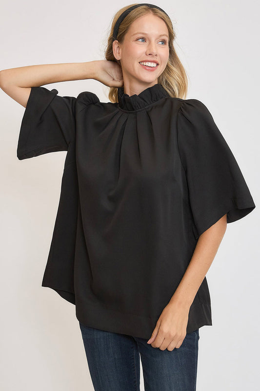 Helena® | Blouse met opstaande kraag, halflange mouwen en strikband aan de achterzijde