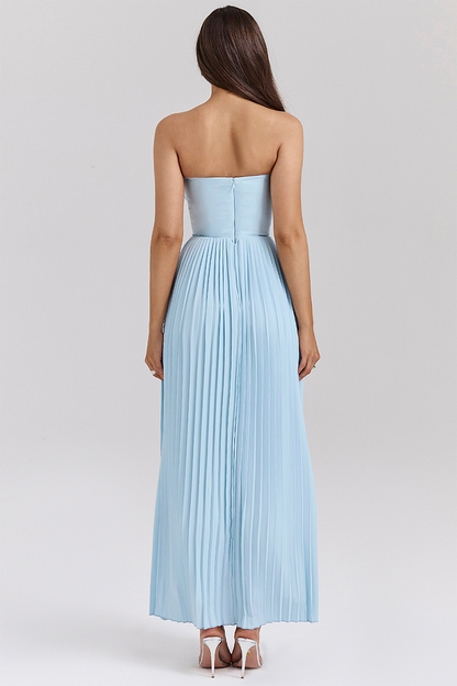 Lola® | Strapless geplooide maxi-jurk met cinch-taille - blauw [Pre-order]