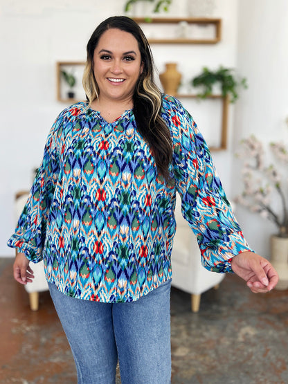 Rosario® | Full size blouse met ballonmouwen en print van Double Take