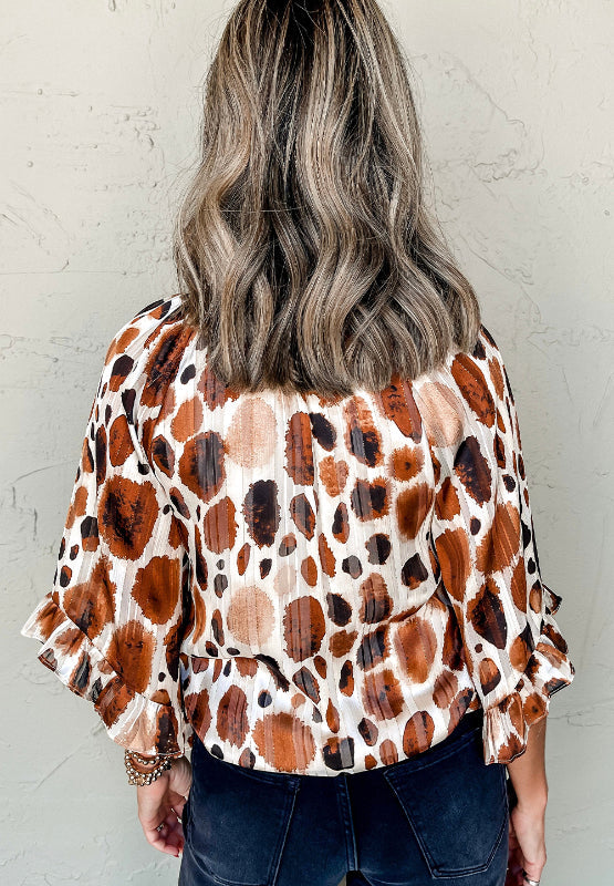 Karen® | Blouse met print, driekwart mouwen en strikkraag