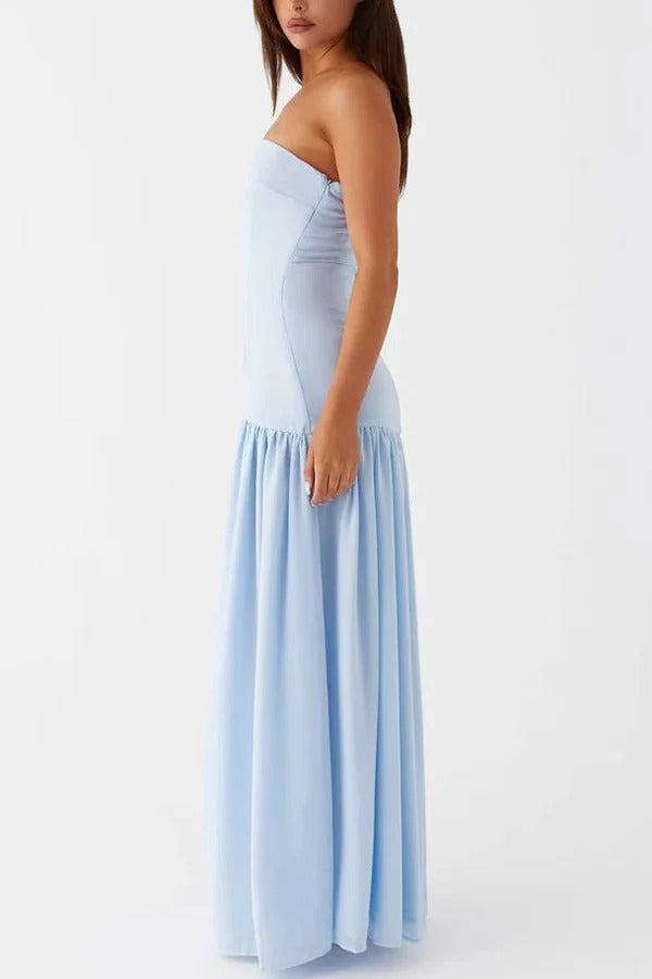 Lizzy® | Strapless semi-transparante maxi-jurk van patchworkchiffon