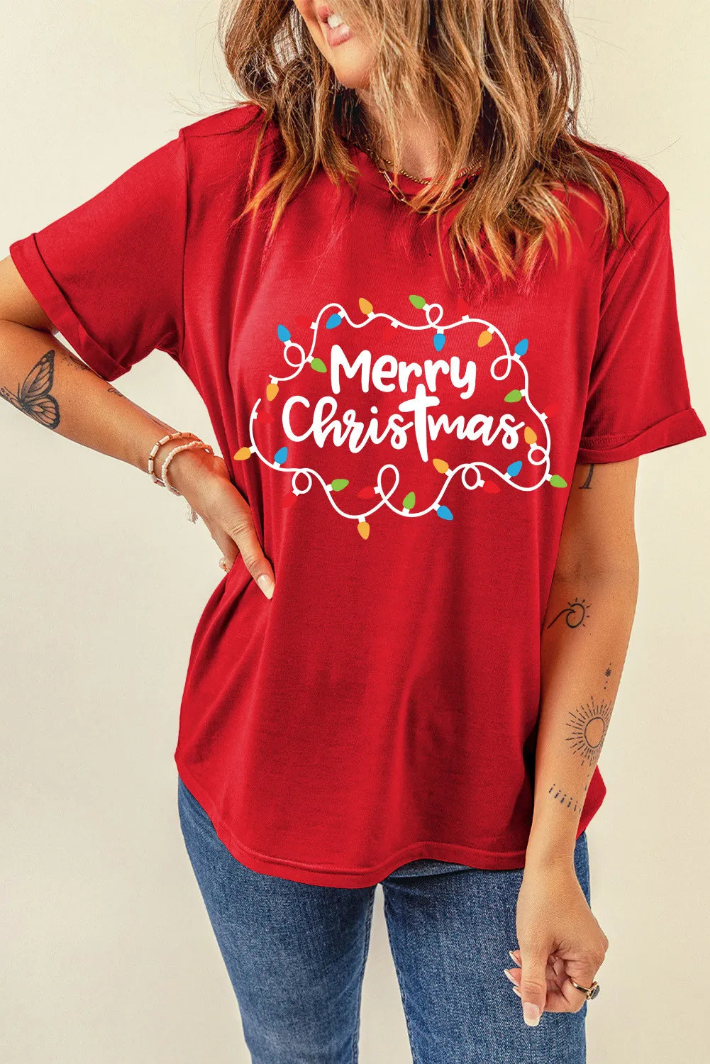 Sandra® | MERRY CHRISTMAS T-shirt met ronde hals en korte mouwen