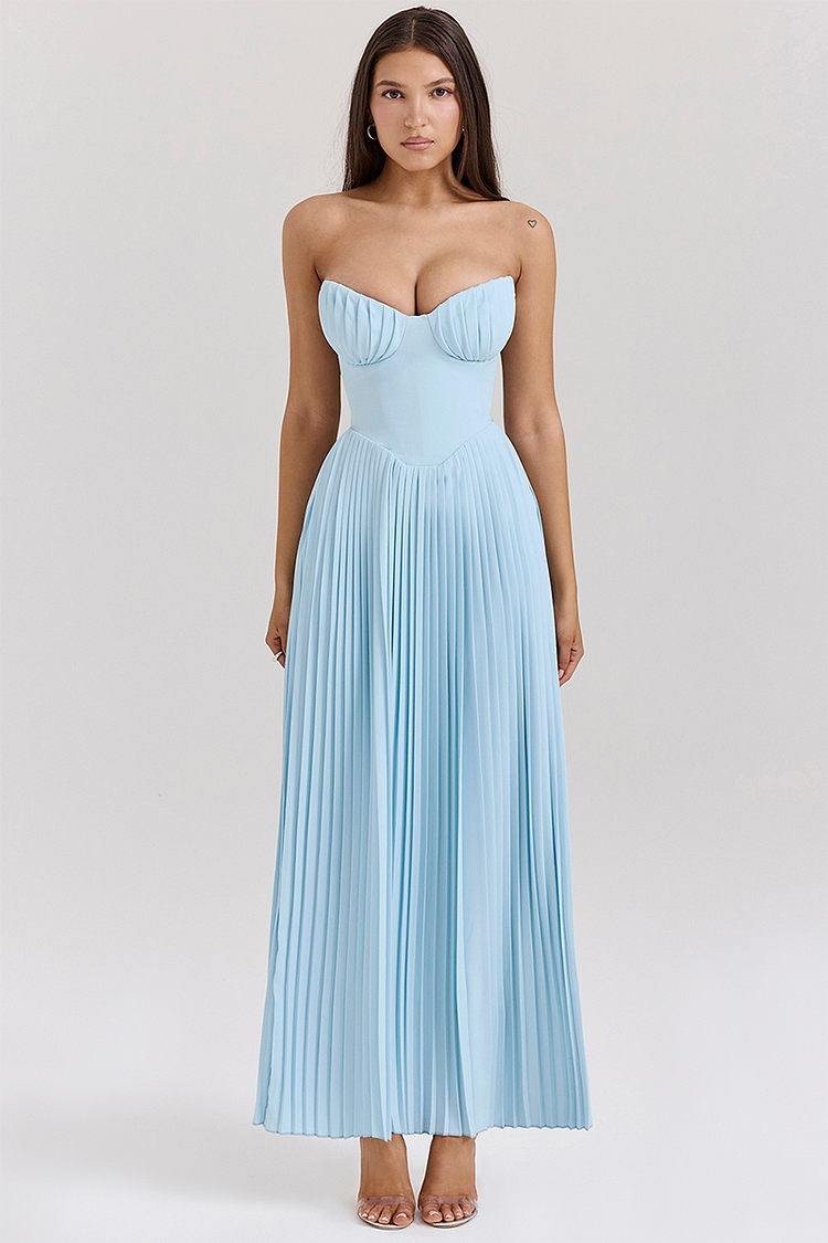 Lola® | Strapless geplooide maxi-jurk met cinch-taille - blauw [Pre-order]