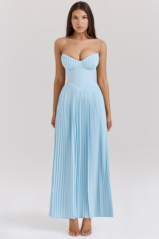 Lola® | Strapless geplooide maxi-jurk met cinch-taille - blauw [Pre-order]