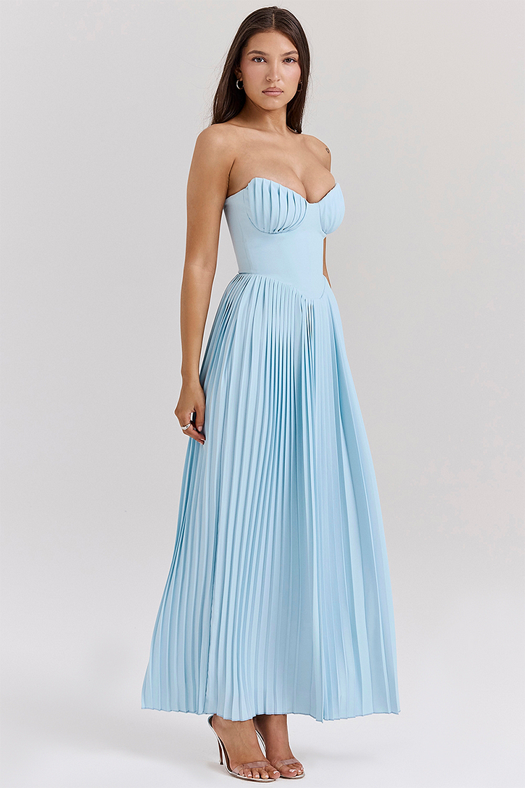 Lola® | Strapless geplooide maxi-jurk met cinch-taille - blauw [Pre-order]