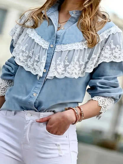 Alondra® | Elegante denim blouse met kant