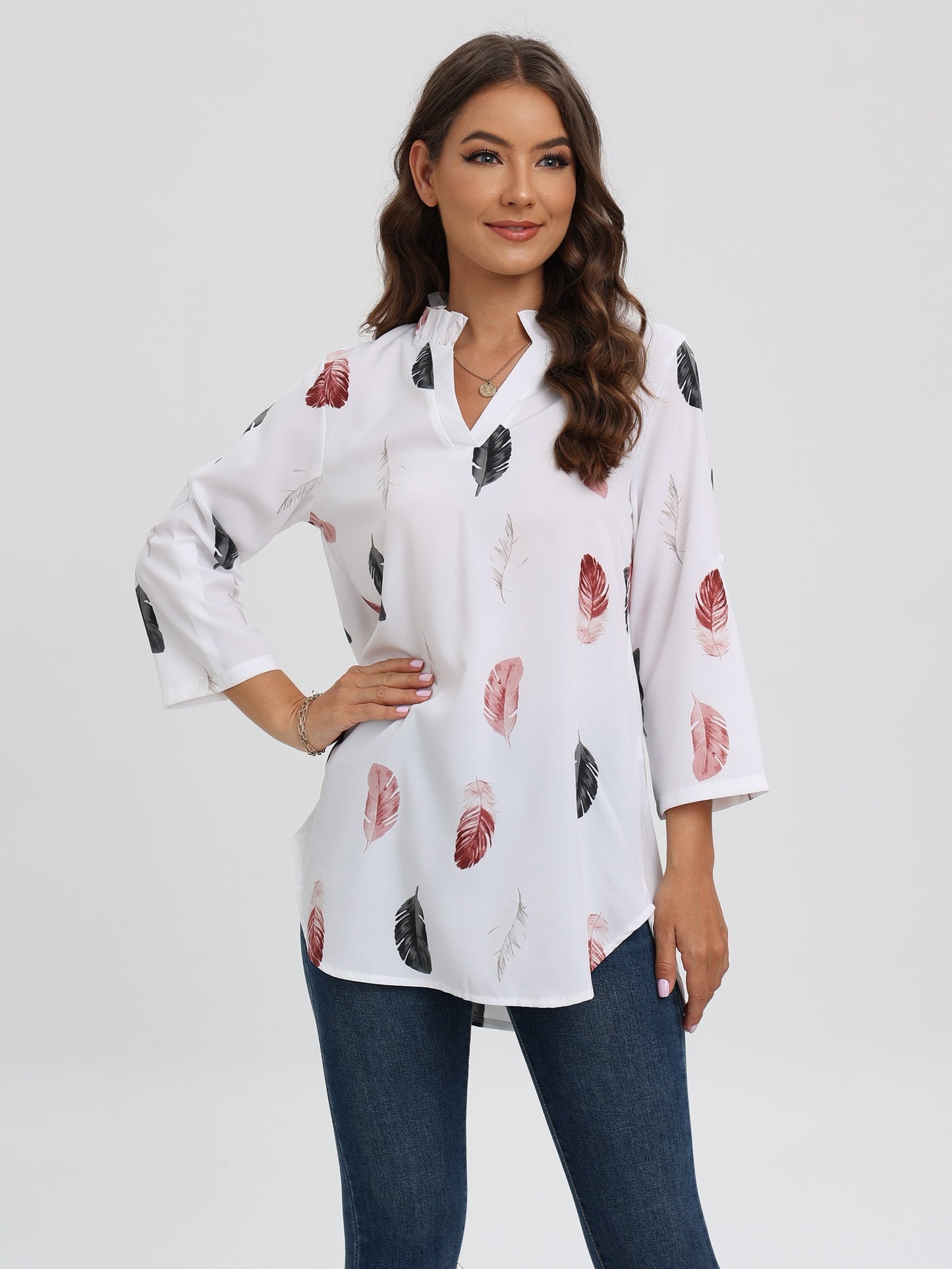 Octavia® | Blouse met V-hals en verenprint