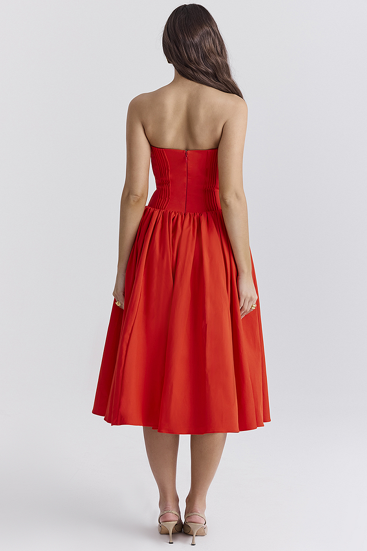 Lisa® | Strapless korset midi-jurk met geplooide zoom voor schoolbal en feest - rood