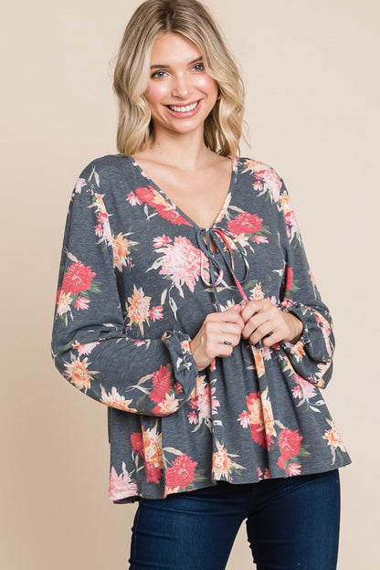 Ariana® | Super Lady babydollblouse met lange mouwen en bloemenprint