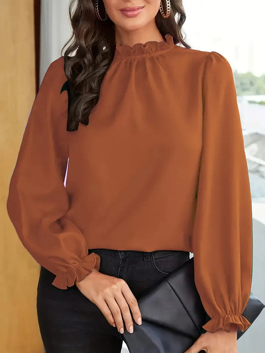 Tessa® | Stijlvolle blouse met effen ruches en elegante lange mouwen