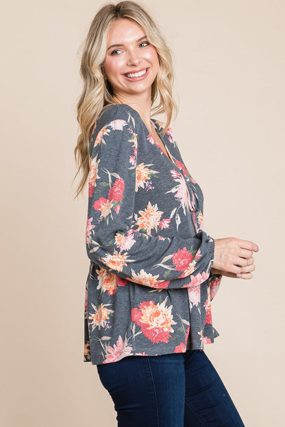 Ariana® | Super Lady babydollblouse met lange mouwen en bloemenprint