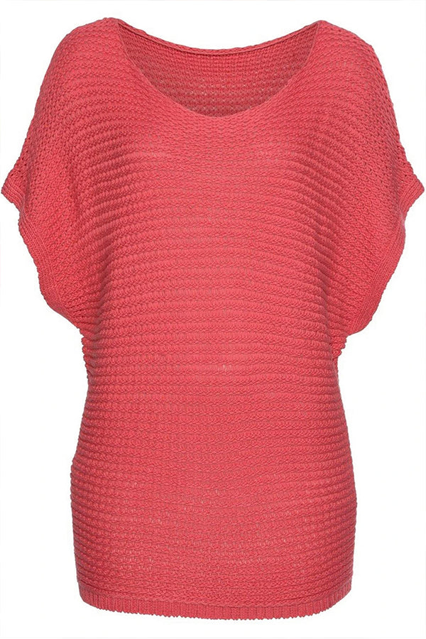 Roos® | Red Clay effen gebreide blouse met losse vleermuismouwen