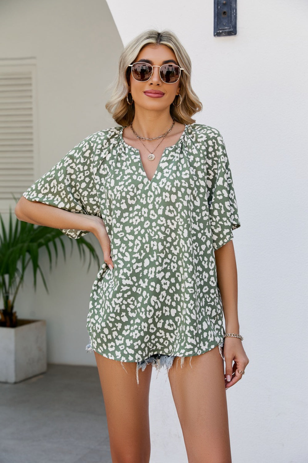 Estefanía® | Blouse met luipaardprint en halflange mouwen