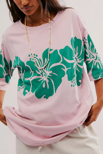 Selena® | T-shirt met korte mouwen, losse ronde hals en bloemenprint