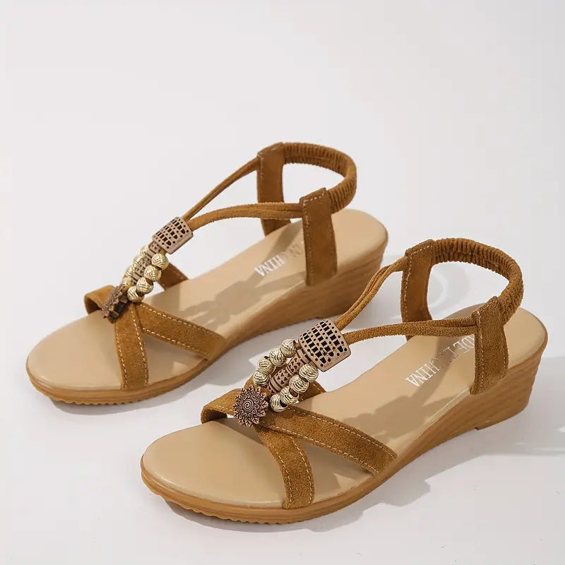 Laura® | Sandalen met sleehak in Boho-stijl