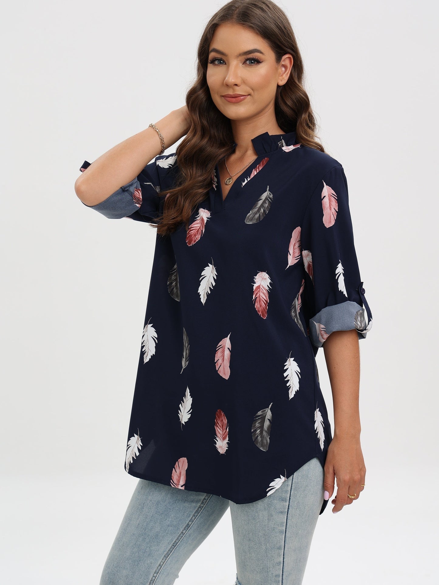 Octavia® | Blouse met V-hals en verenprint