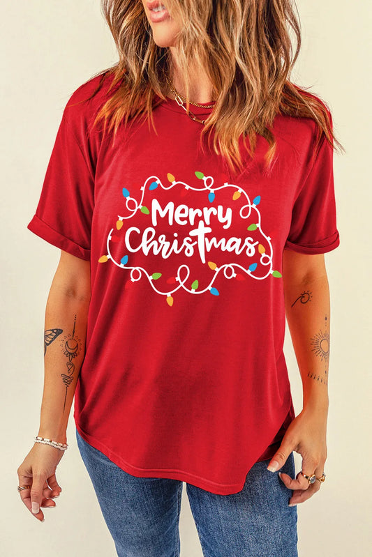 Sandra® | MERRY CHRISTMAS T-shirt met ronde hals en korte mouwen