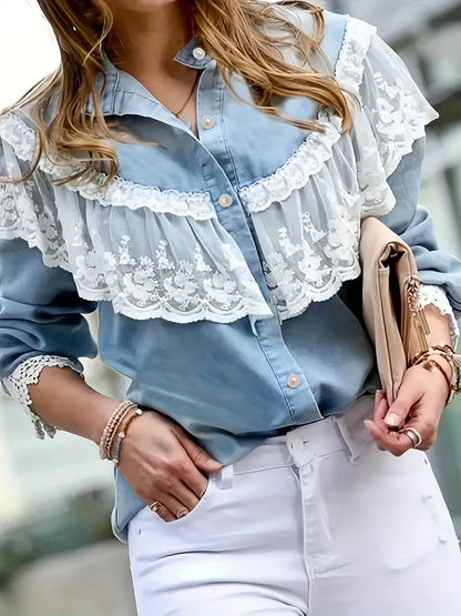 Alondra® | Elegante denim blouse met kant