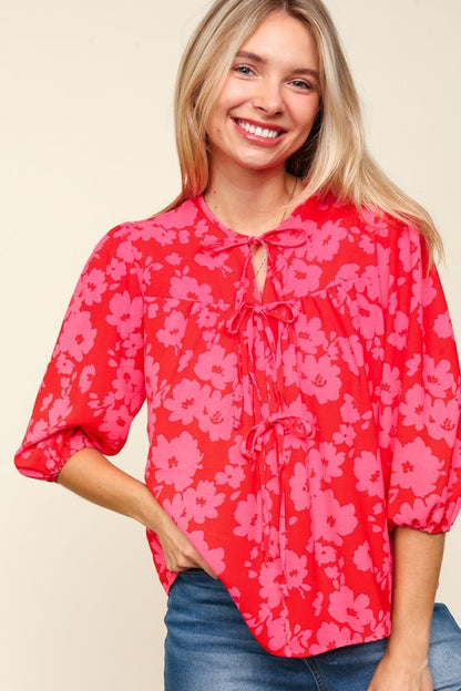 Paula® | Haptics full size blouse met bloemenprint en ballonmouwen