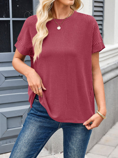 Ileana® | Rib-T-shirt met korte mouwen en ronde hals