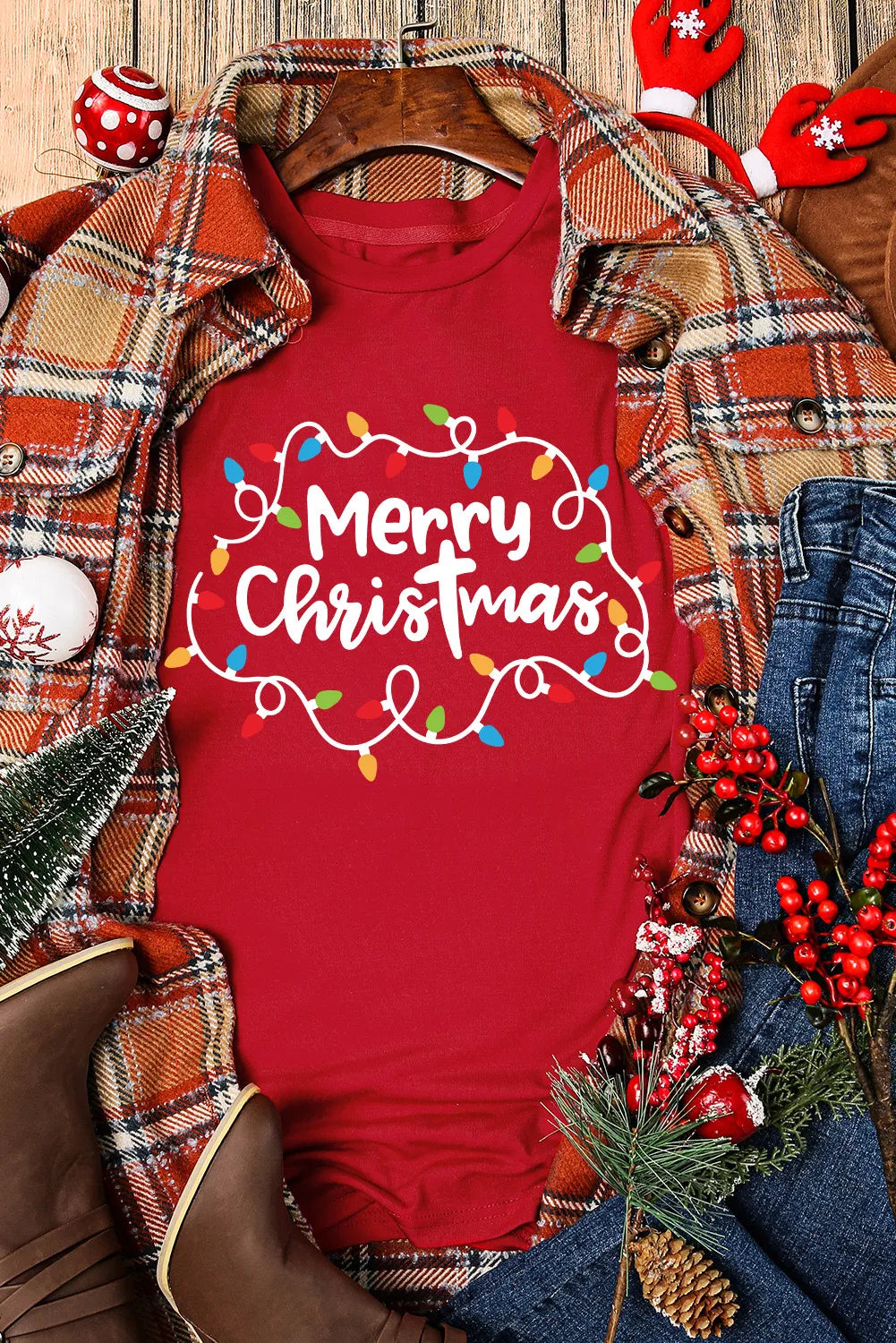 Sandra® | MERRY CHRISTMAS T-shirt met ronde hals en korte mouwen