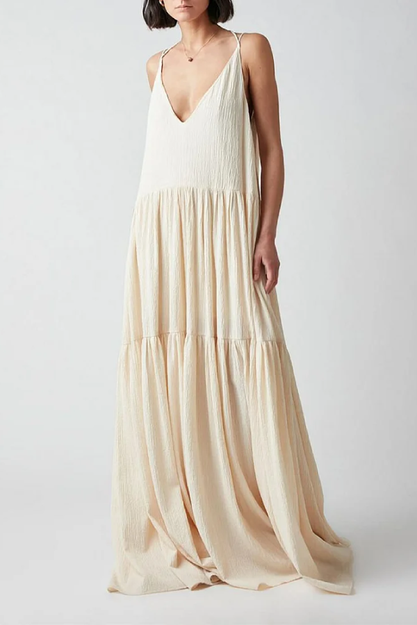 Vickie® | Elegante resort maxi-jurk met een diepe V-hals en bandjes