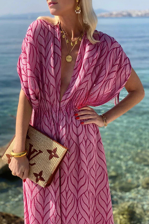 Adriana® | Maxi-strandjurk met print, kimono en trekkoord