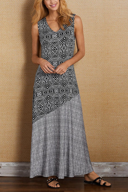 Salome® | Elegante en unieke maxi-jurk met V-hals en print