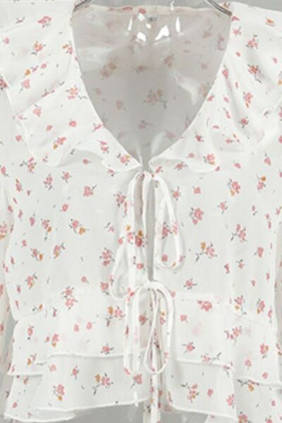 Lilia® | Blouse met ruches en bloemen en lange mouwen