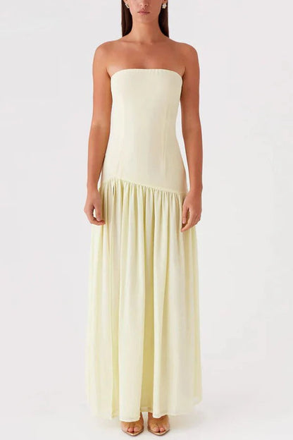 Lizzy® | Strapless semi-transparante maxi-jurk van patchworkchiffon