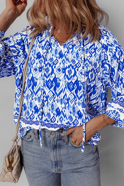 Marina® | Damesblouse met boho-print, 3/4 mouwen en gestrikte hals