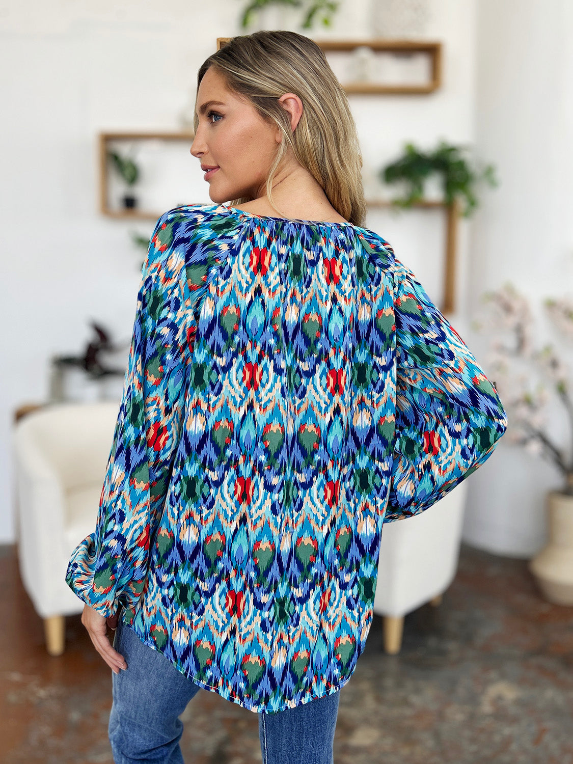 Rosario® | Full size blouse met ballonmouwen en print van Double Take