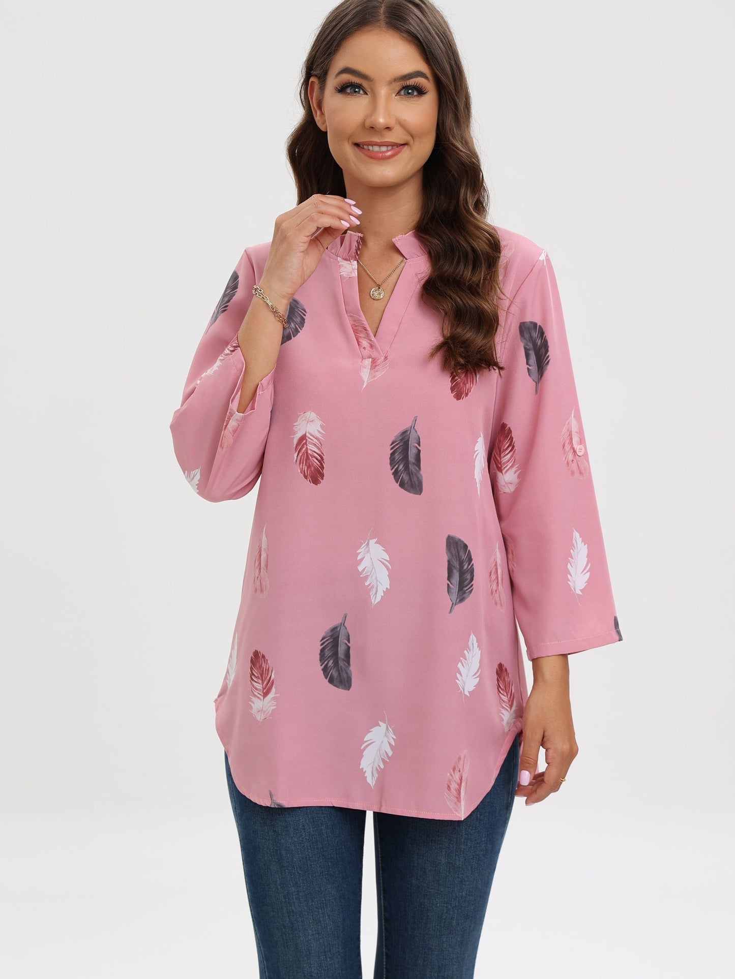 Octavia® | Blouse met V-hals en verenprint