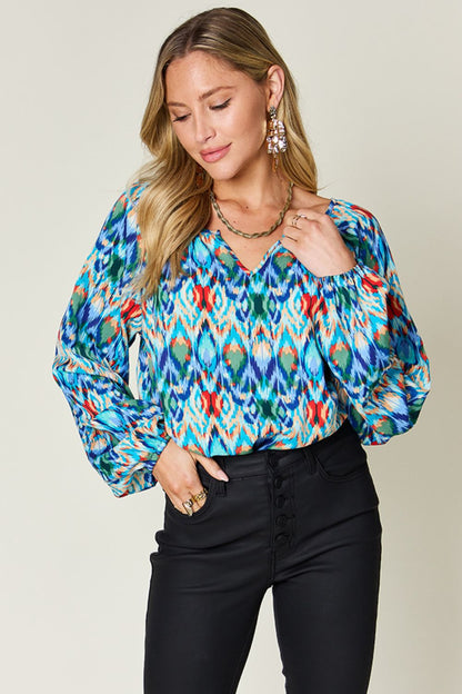 Rosario® | Full size blouse met ballonmouwen en print van Double Take