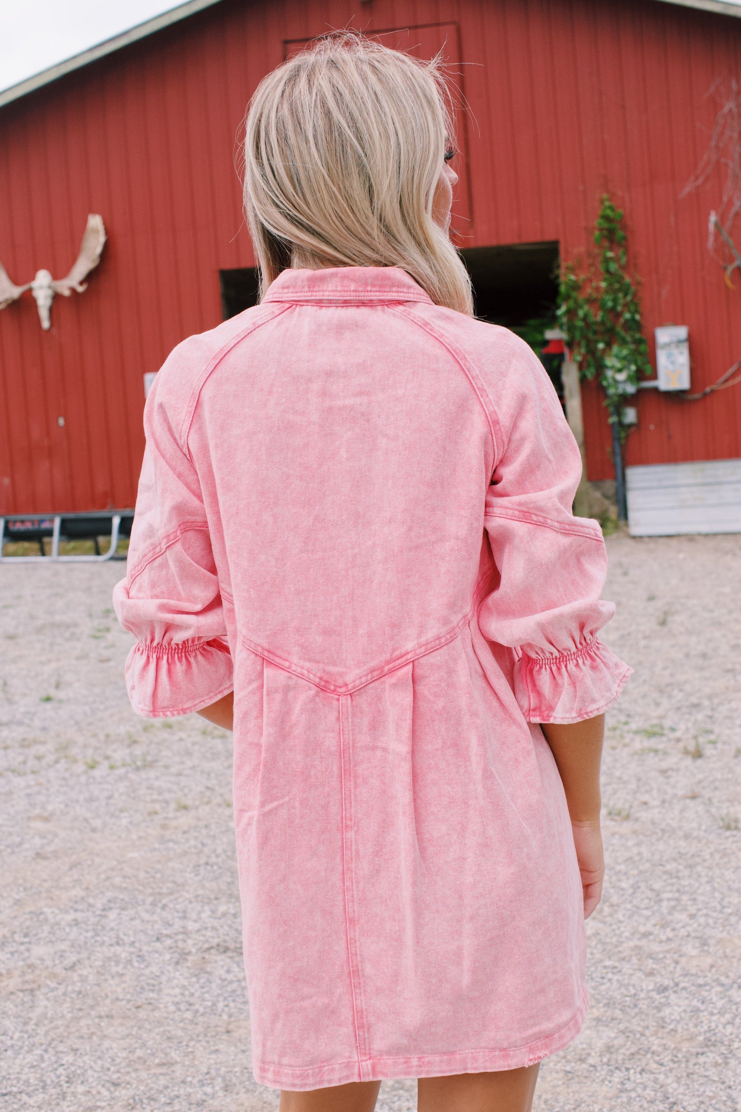 Josefina® | Lange denim jurk met lange mouwen, roze